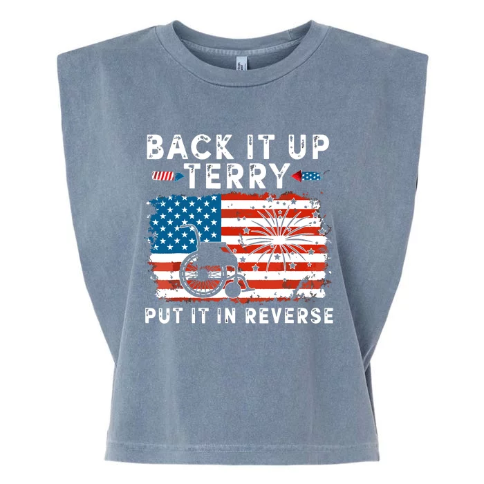 Back Up Terry Put It In Reverse 4th July Us Flag Fireworks Garment-Dyed Women's Muscle Tee