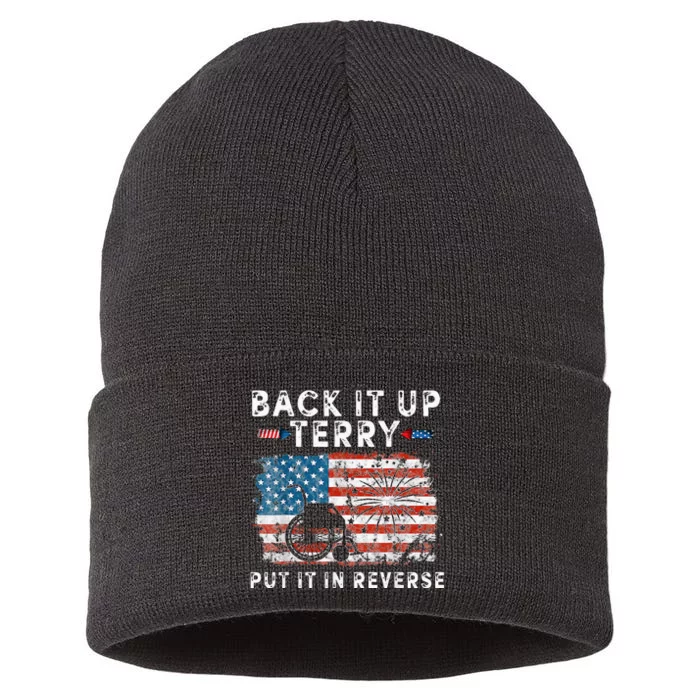 Back Up Terry Put It In Reverse Firework Funny 4th Of July Sustainable Knit Beanie