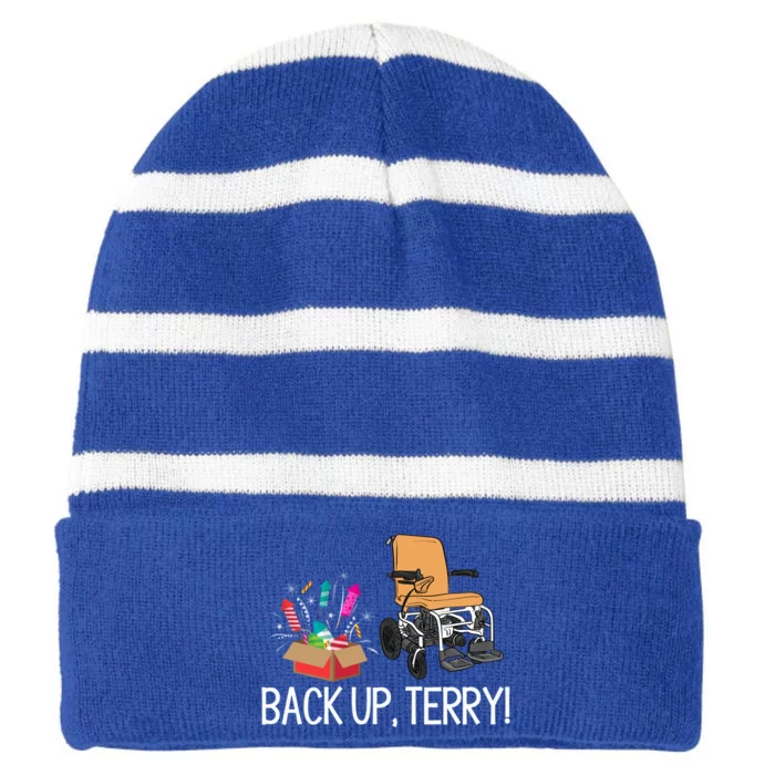 Back Up Terry Put It In Reverse 4th July Us Flag Fireworks Great Gift Striped Beanie with Solid Band