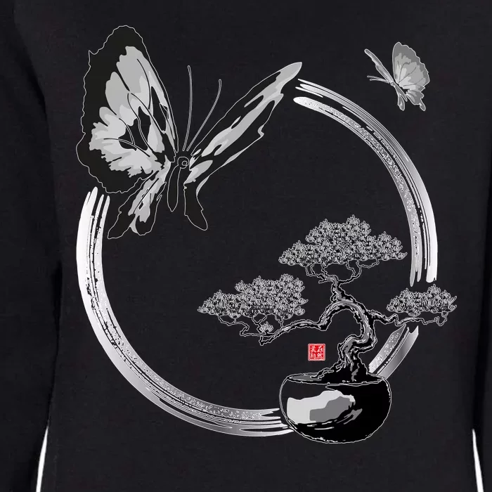 Butterflies And Bonzai Tree Japanese Ink Womens California Wash Sweatshirt