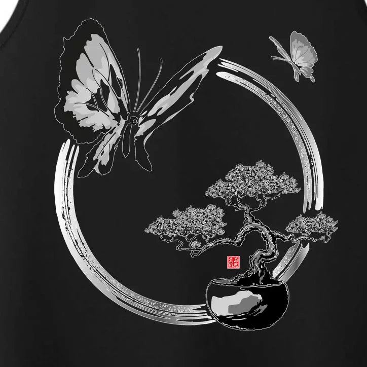 Butterflies And Bonzai Tree Japanese Ink Performance Tank