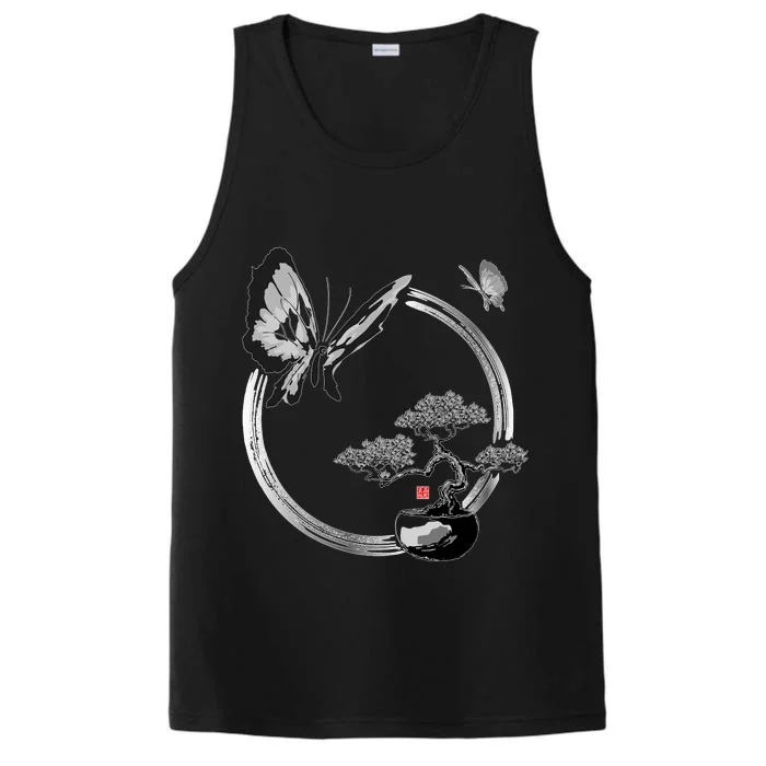 Butterflies And Bonzai Tree Japanese Ink Performance Tank