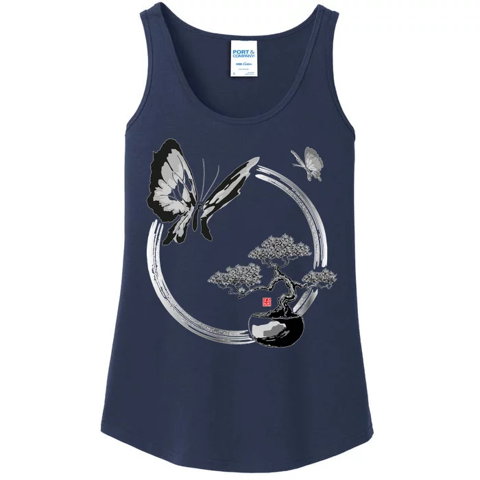 Butterflies And Bonzai Tree Japanese Ink Ladies Essential Tank