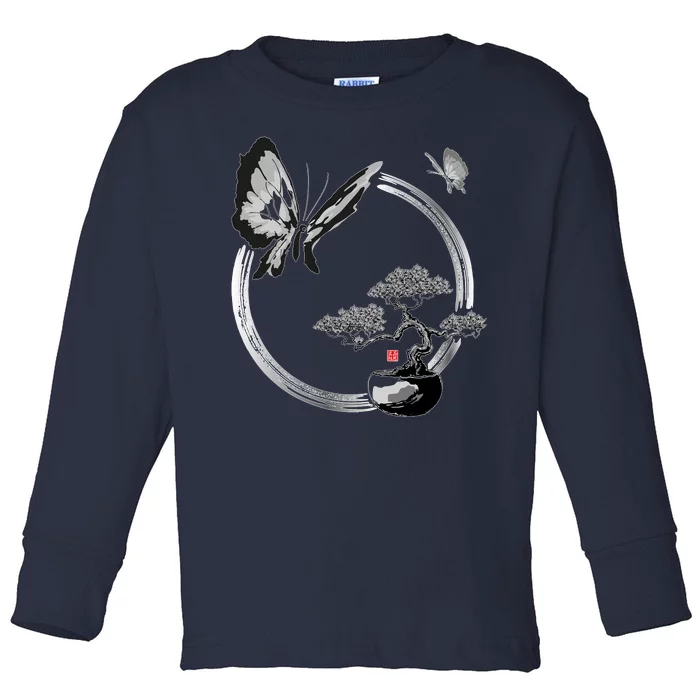 Butterflies And Bonzai Tree Japanese Ink Toddler Long Sleeve Shirt