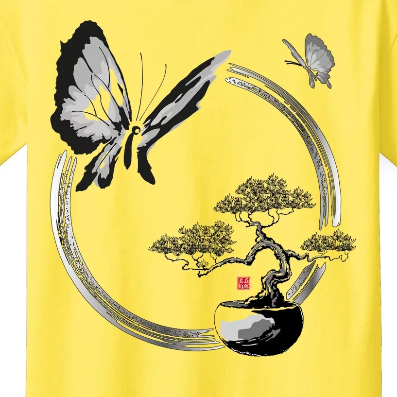 Butterflies And Bonzai Tree Japanese Ink Kids T-Shirt