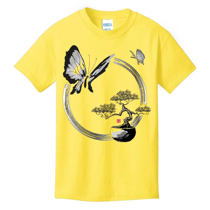 Butterflies And Bonzai Tree Japanese Ink Kids T-Shirt