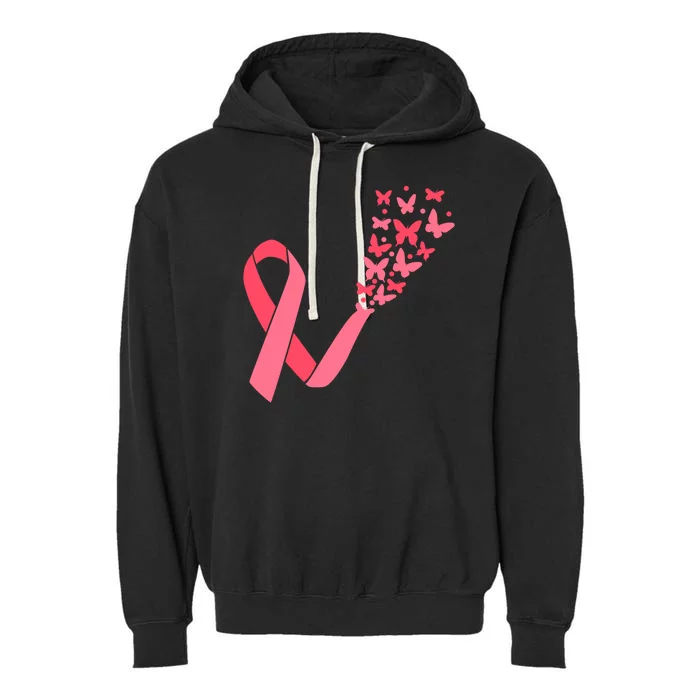 Butterfly Burst Breast Cancer Ribbon Garment-Dyed Fleece Hoodie