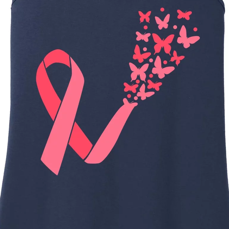 Butterfly Burst Breast Cancer Ribbon Ladies Essential Tank