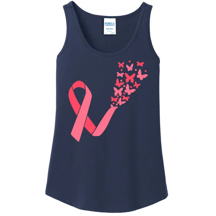 Butterfly Burst Breast Cancer Ribbon Ladies Essential Tank