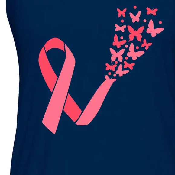 Butterfly Burst Breast Cancer Ribbon Ladies Essential Flowy Tank