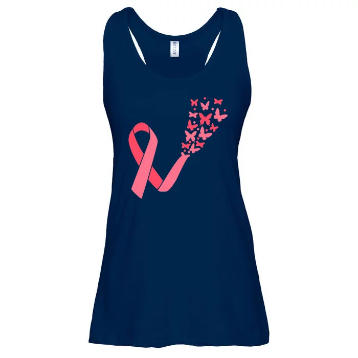 Butterfly Burst Breast Cancer Ribbon Ladies Essential Flowy Tank