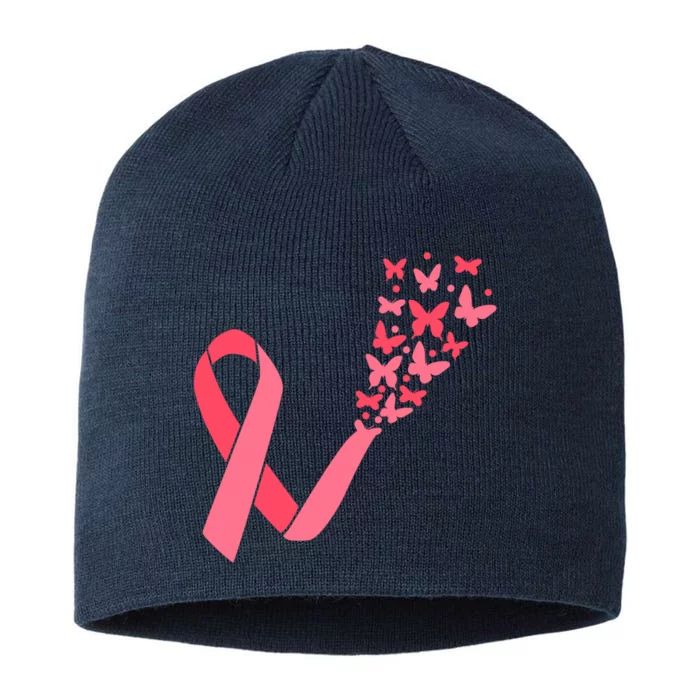 Butterfly Burst Breast Cancer Ribbon 8 1/2in Sustainable Knit Beanie