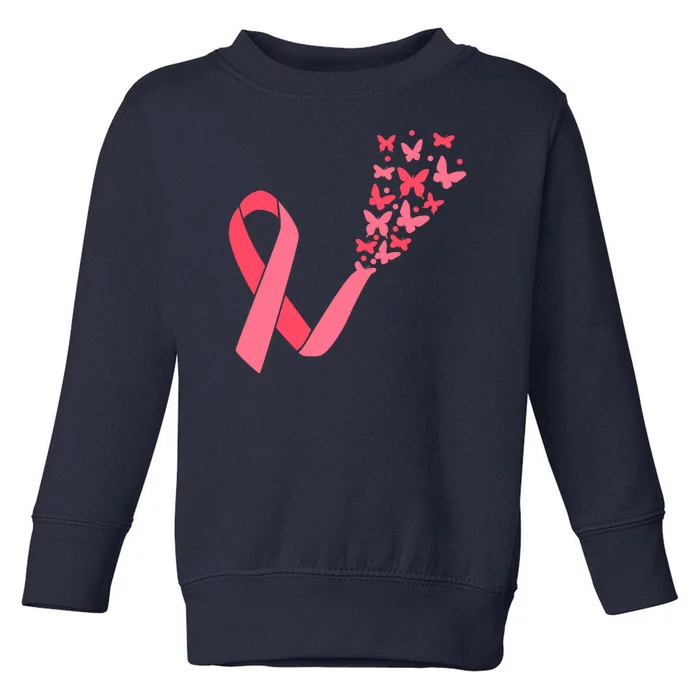 Butterfly Burst Breast Cancer Ribbon Toddler Sweatshirt