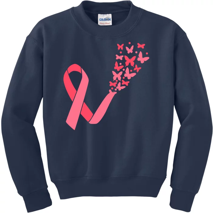 Butterfly Burst Breast Cancer Ribbon Kids Sweatshirt