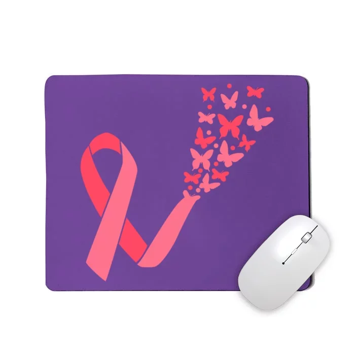 Butterfly Burst Breast Cancer Ribbon Mousepad