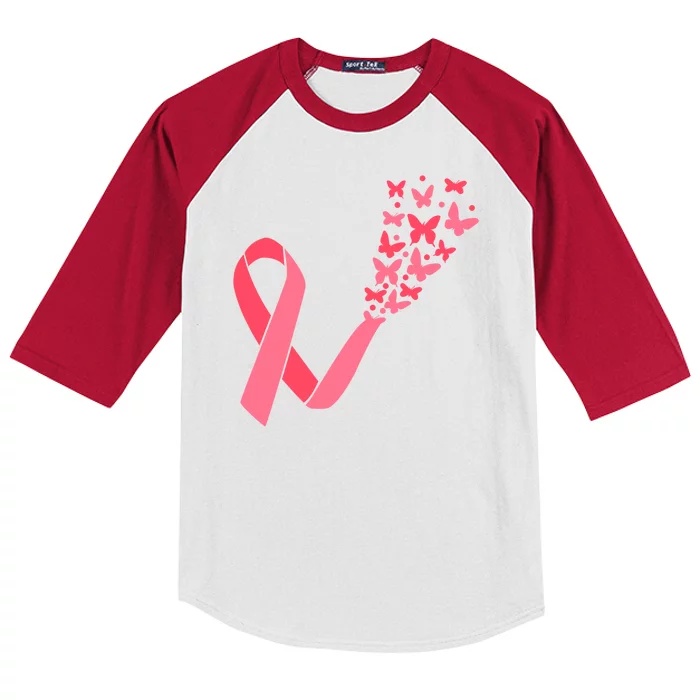 Butterfly Burst Breast Cancer Ribbon Kids Colorblock Raglan Jersey