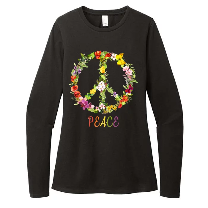 Butterfly Flower Peace Sign Womens CVC Long Sleeve Shirt