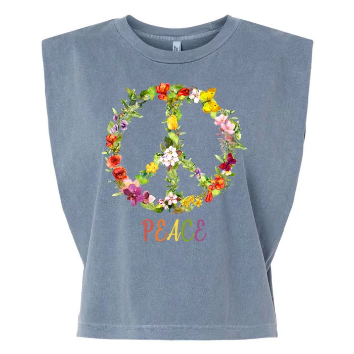 Butterfly Flower Peace Sign Garment-Dyed Women's Muscle Tee