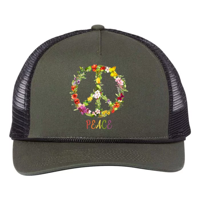 Butterfly Flower Peace Sign Retro Rope Trucker Hat Cap