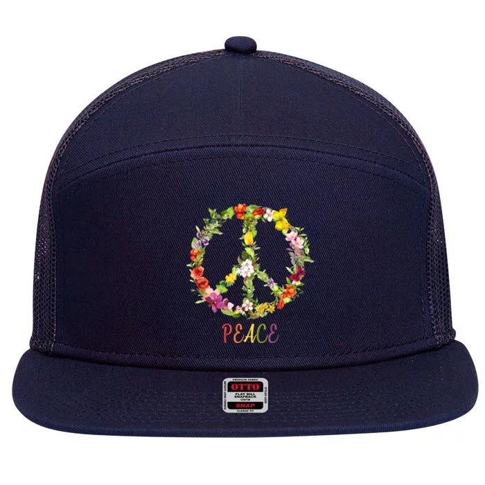 Butterfly Flower Peace Sign 7 Panel Mesh Trucker Snapback Hat