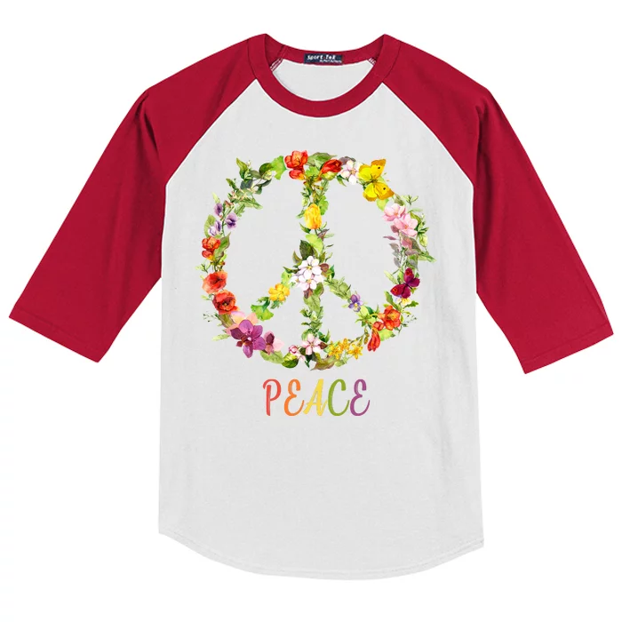 Butterfly Flower Peace Sign Kids Colorblock Raglan Jersey