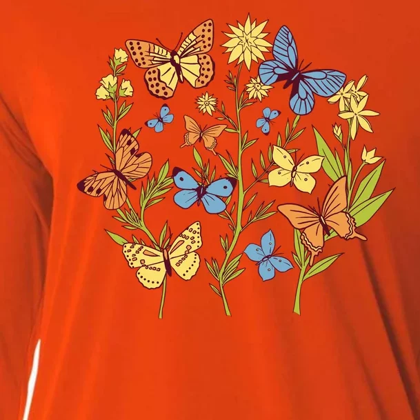 Butterfly Garden Flowers Cooling Performance Long Sleeve Crew