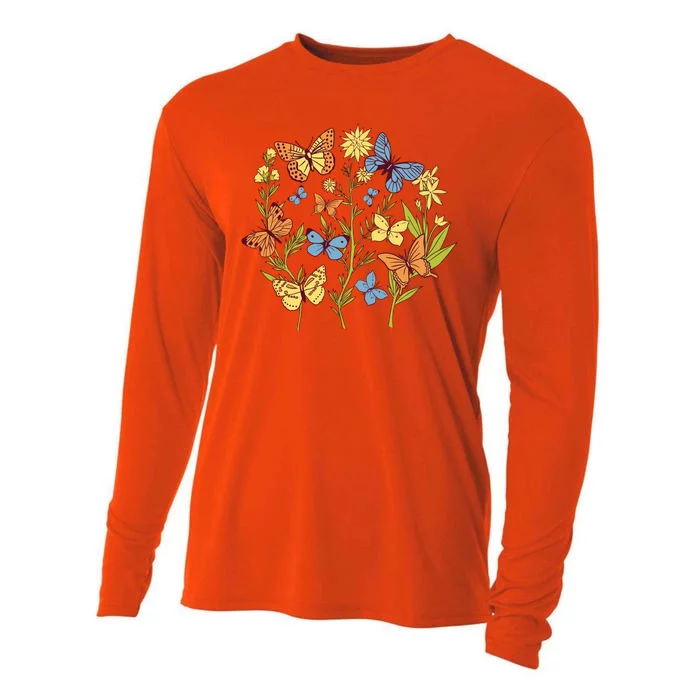 Butterfly Garden Flowers Cooling Performance Long Sleeve Crew