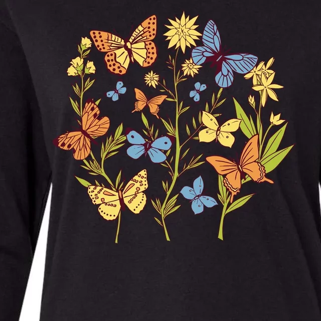 Butterfly Garden Flowers Womens Cotton Relaxed Long Sleeve T-Shirt