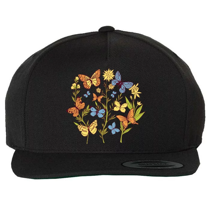 Butterfly Garden Flowers Wool Snapback Cap