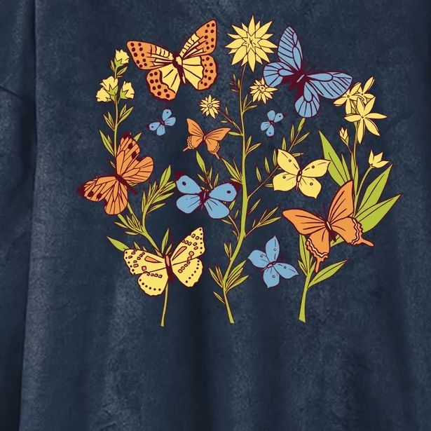 Butterfly Garden Flowers Hooded Wearable Blanket