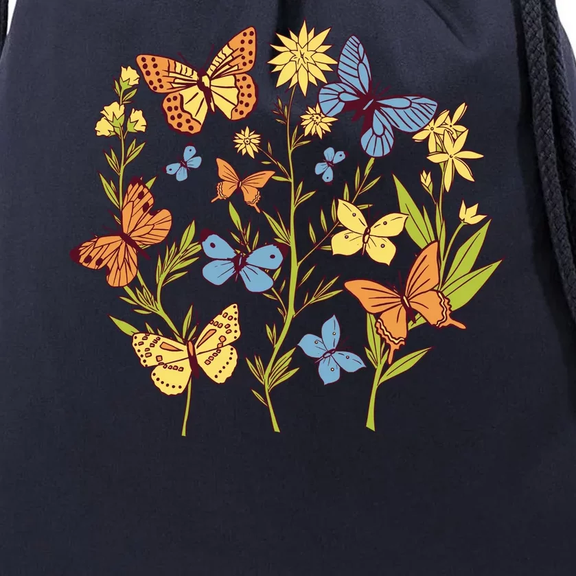 Butterfly Garden Flowers Drawstring Bag