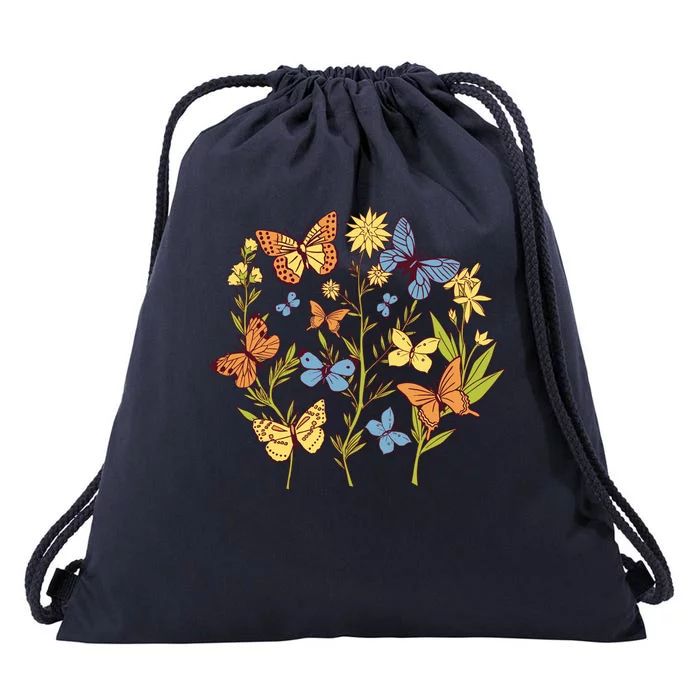 Butterfly Garden Flowers Drawstring Bag