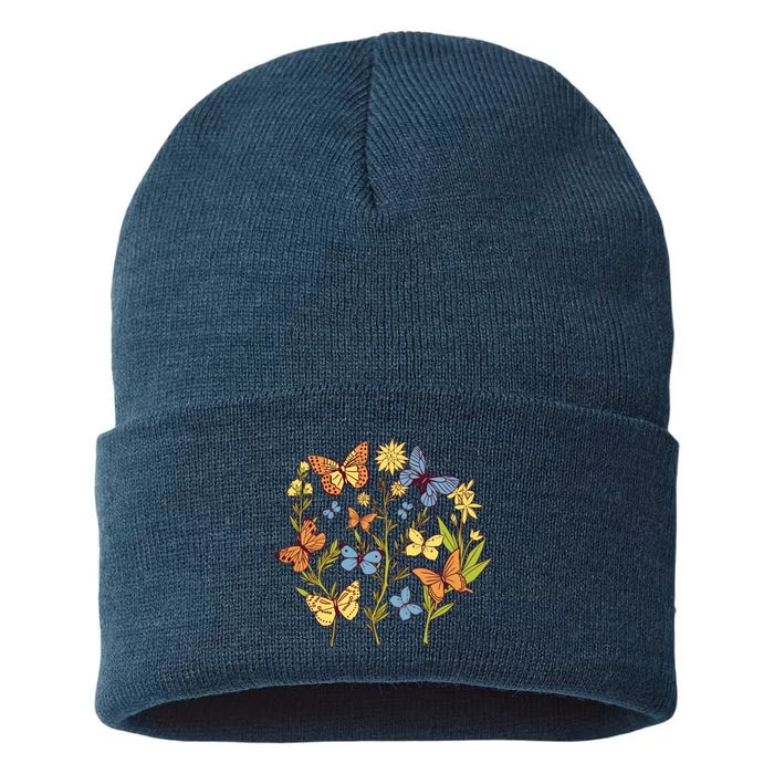 Butterfly Garden Flowers Sustainable Knit Beanie