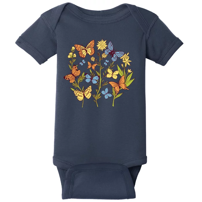 Butterfly Garden Flowers Baby Bodysuit