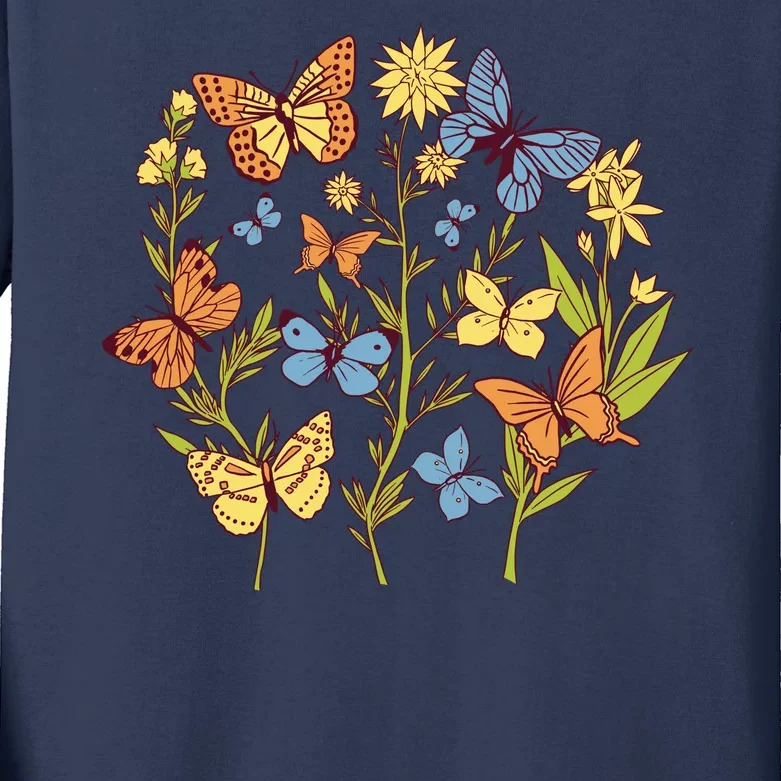 Butterfly Garden Flowers Kids Long Sleeve Shirt