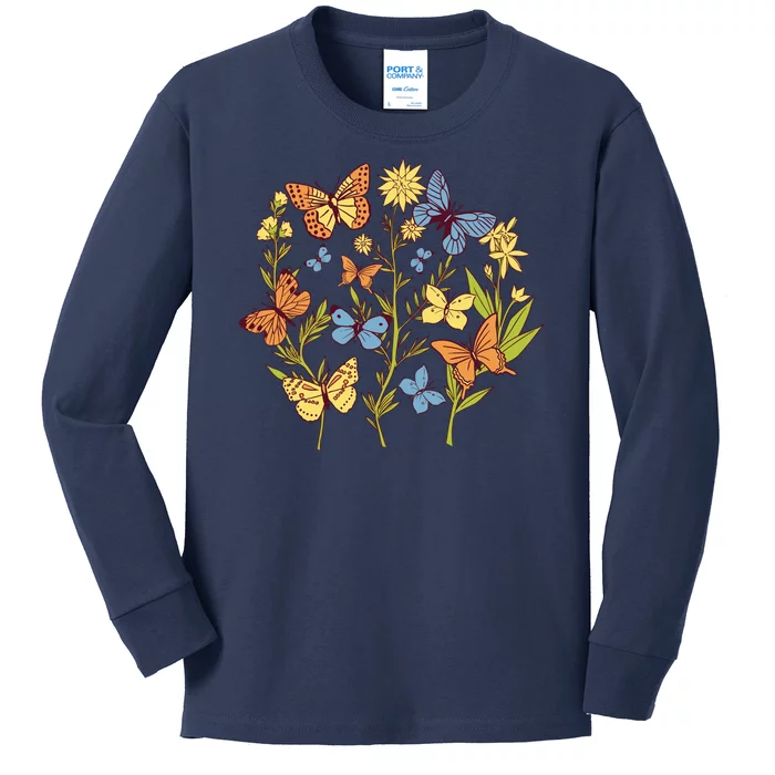 Butterfly Garden Flowers Kids Long Sleeve Shirt