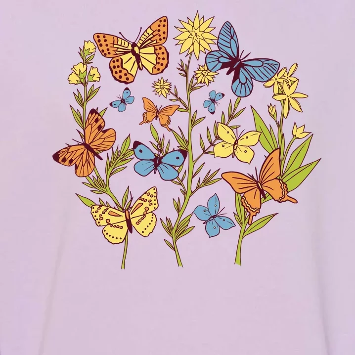 Butterfly Garden Flowers Garment-Dyed Sweatshirt