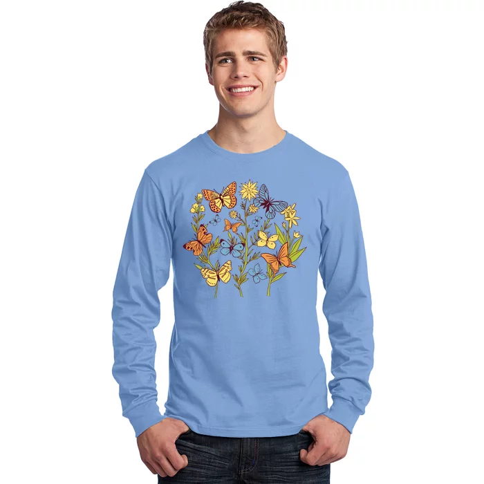 Butterfly Garden Flowers Long Sleeve Shirt