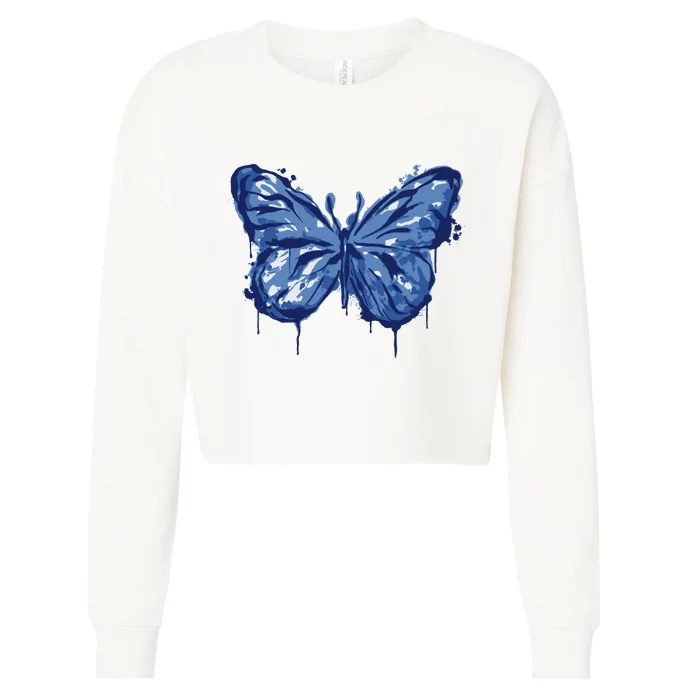 Butterfly Ink Dripping Cropped Pullover Crew