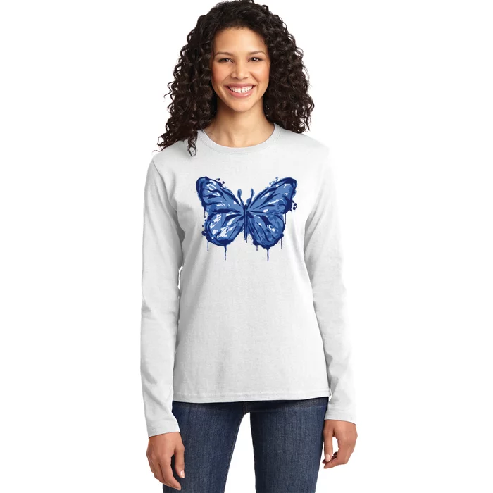 Butterfly Ink Dripping Ladies Long Sleeve Shirt