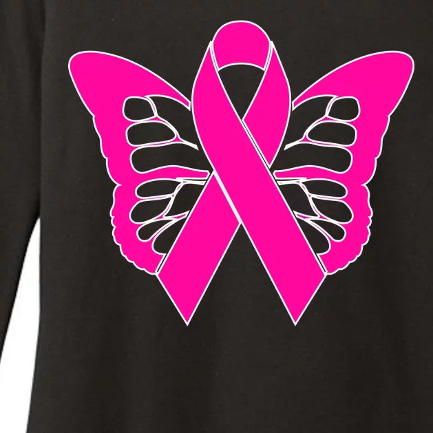 Butterfly Ribbon Breast Cancer Womens CVC Long Sleeve Shirt