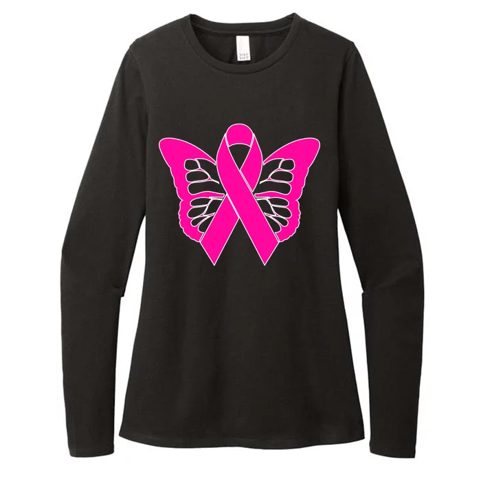 Butterfly Ribbon Breast Cancer Womens CVC Long Sleeve Shirt