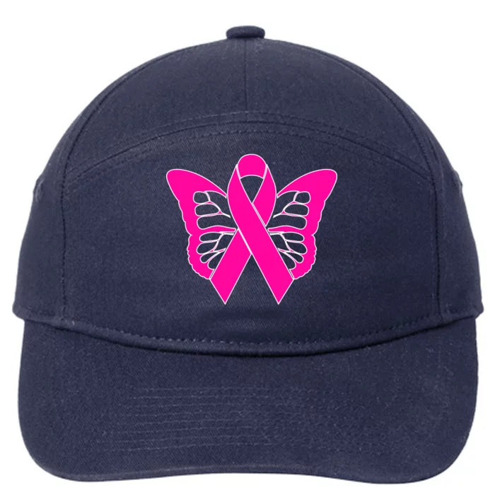 Butterfly Ribbon Breast Cancer 7-Panel Snapback Hat