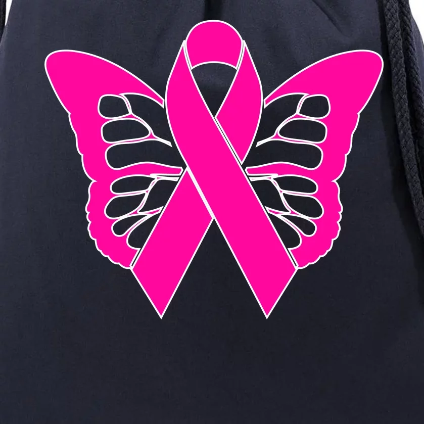 Butterfly Ribbon Breast Cancer Drawstring Bag