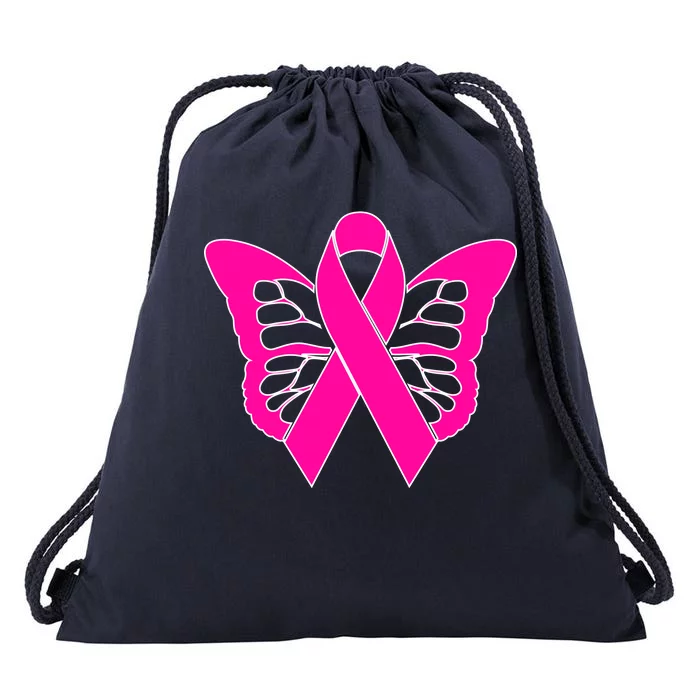 Butterfly Ribbon Breast Cancer Drawstring Bag