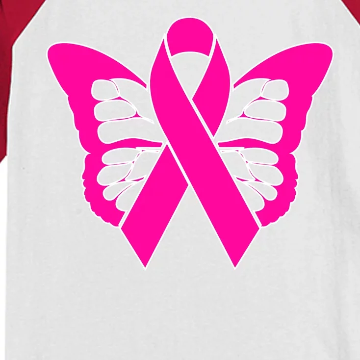 Butterfly Ribbon Breast Cancer Kids Colorblock Raglan Jersey