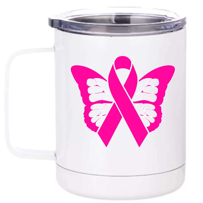 Butterfly Ribbon Breast Cancer Front & Back 12oz Stainless Steel Tumbler Cup