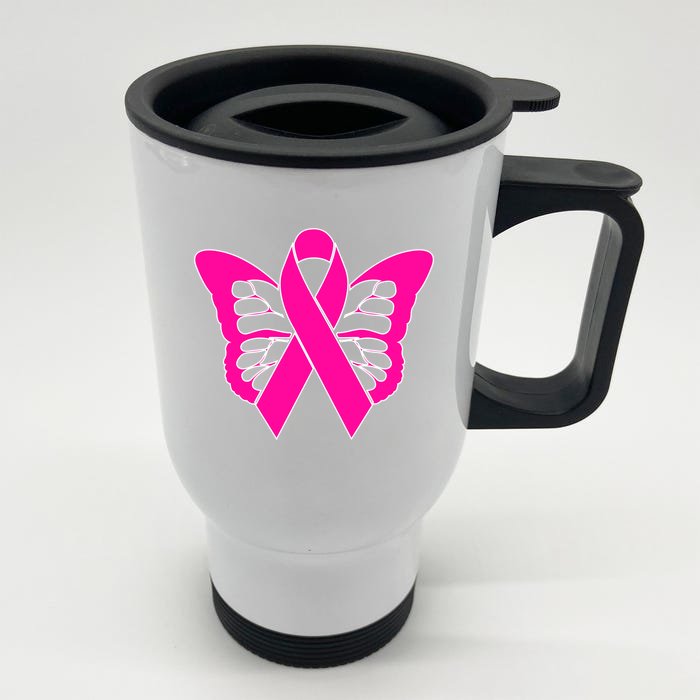 Butterfly Ribbon Breast Cancer Front & Back Stainless Steel Travel Mug