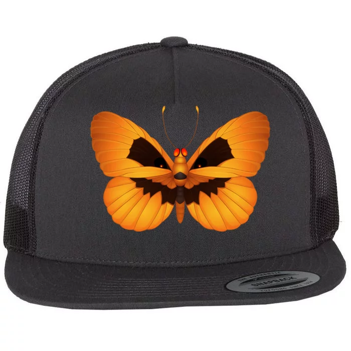 Butterfly With Face Halloween Pumpkin Flat Bill Trucker Hat