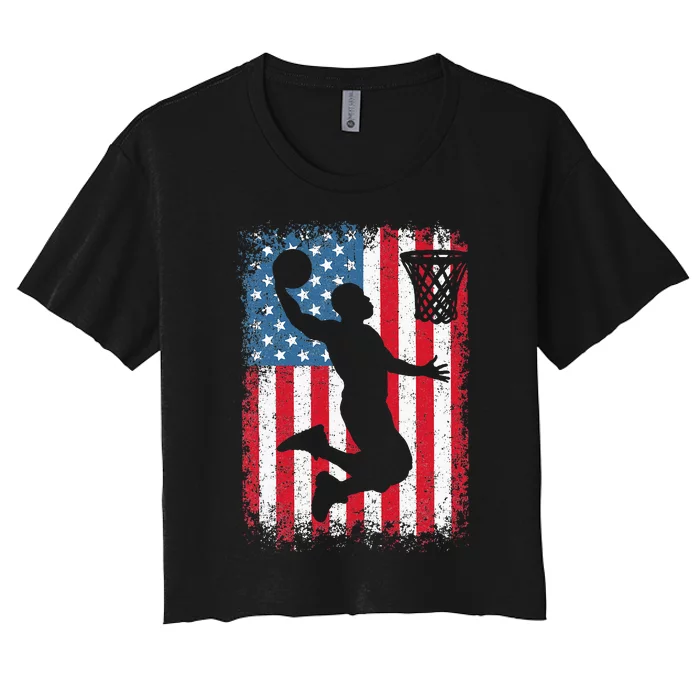 Basketball Usa Us Flag Basketball Women's Crop Top Tee